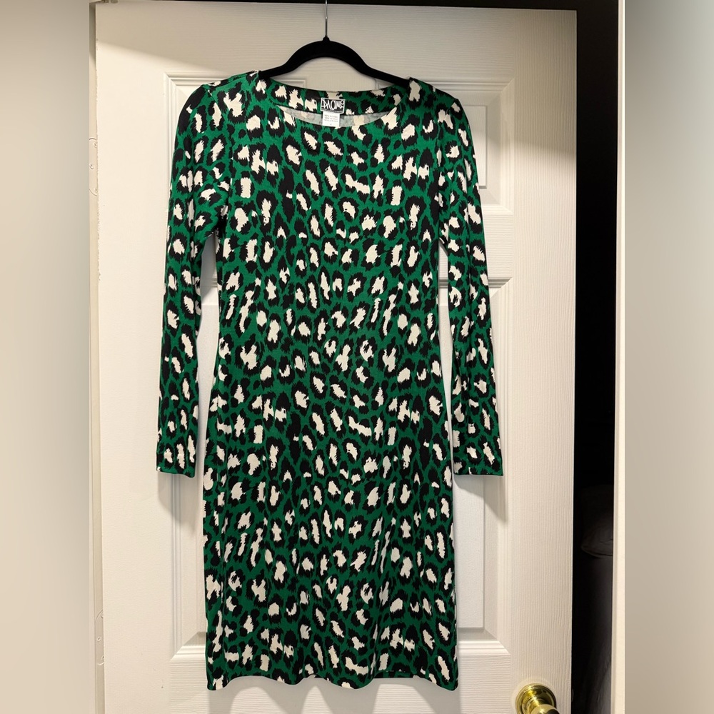 DIANE DVF Green and Black Leopard Print Dress